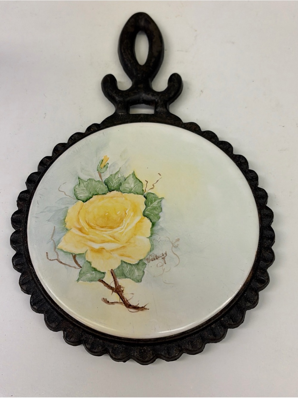 Mid State Hand Painted Signed “Veltschy” Cast Iron Trivet
